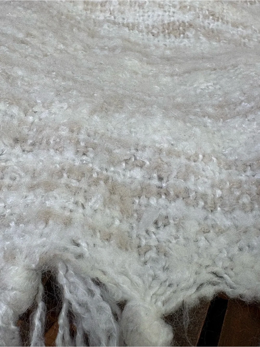 WEST ELM Cream Stripe Tassel Throw Blanket 44” x 56” Neutral Minimalist
